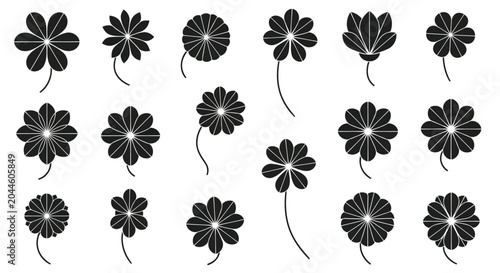 Schilderij op canvas Black four leaf clover icons set
