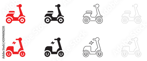 Electric scooter vector icon, e bike scooter symbol vector, silhouette and line art illustration