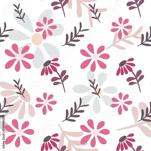 Seamless Floral Pattern with Pastel Flowers and Leaves, Botanical Background for Textile, Wallpaper and Fabric Design