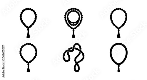 Obraz na płótnie Islamic prayer beads icon set, 6 tasbih vector elements, religious rosary line a
