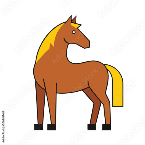 A stylized flat vector illustration of a brown horse with a golden mane.