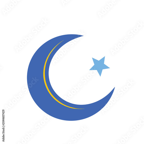 Minimalist Blue Crescent Moon and Star Graphic Illustration.