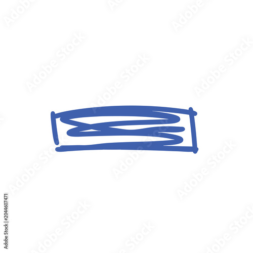 Hand drawn blue rectangular scribble shape on white background.