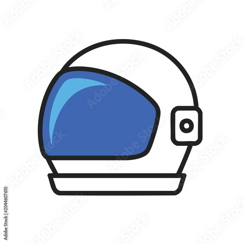 Minimalist vector illustration of an astronaut helmet with a blue visor.