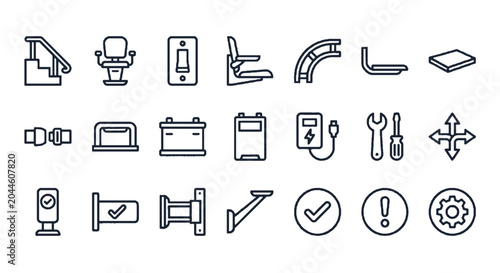 Stairlift Accessibility Equipment Outline Icon Set with Mobility Symbols