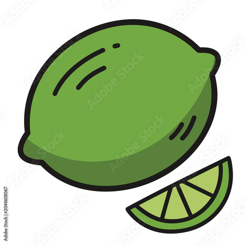 Stylized lime illustration with a slice icon.