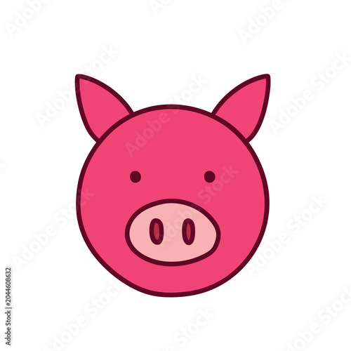 Cute cartoon pig head icon for children design.