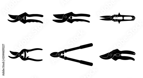 Schilderij op canvas Gardening Pruners Set, Garden Shears Collection, Cutting Tools Vector Icons