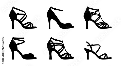 Canvastavla Elegant Black High Heel Sandals Collection, Fashion Footwear Silhouettes, Stylis