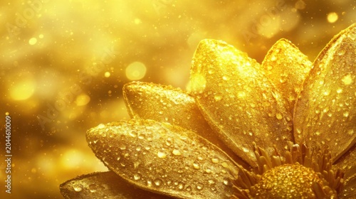Golden Flower Petals With Water Drops
