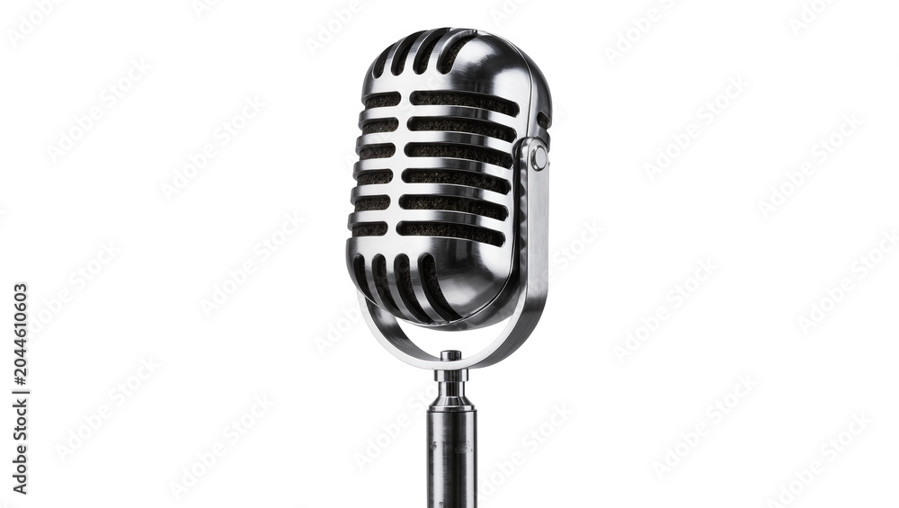 Fototapeta premium Retro chrome microphone on stand, studio quality