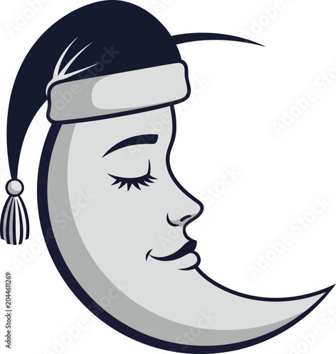 Photos Sleeping crescent moon with a nightcap a serene symbol of nighttime and rest per