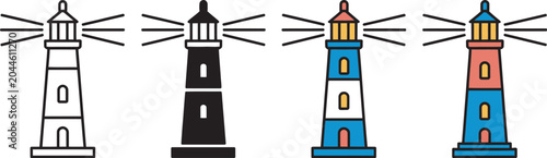 Schilderij op canvas Lighthouse icon vector set isolated collection representing sea navigation, coastal guidance, harbor safety and nautical communication elements for marine themed design projects