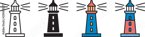 Fotografija Lighthouse icon vector set lighthouse icon vector set for maritime navigation and coastal safety concepts featuring beacon towers, guiding lights and ocean travel symbols