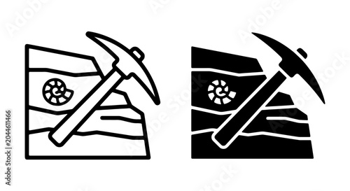 Foto Fossil Dig Icon Set, Paleontology Tools, Geology Excavation Symbols, Science Res