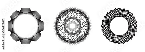 Cuadro en lienzo Vector illustration of abstract radial line patterns with organic geometric circles, dots, and waves