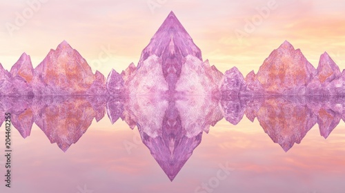 Symmetrical Crystal Mountain Reflection in Pastel Sky