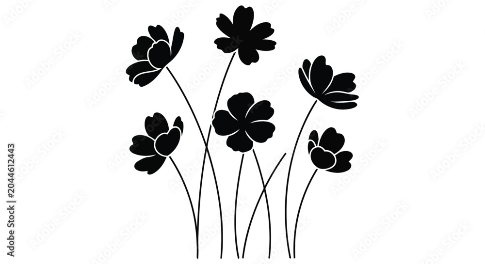 Naklejka premium Black silhouette of flowers on white background