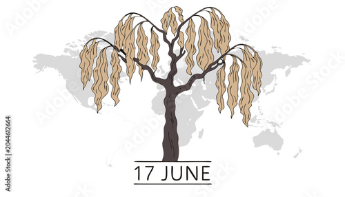 Konstfotografi Hand drawn dry tree illustration for world desertification control day