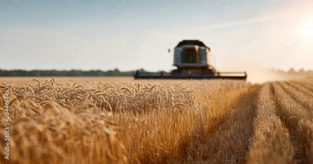 Fototapeta premium Wheat field harvesting with combine harvester