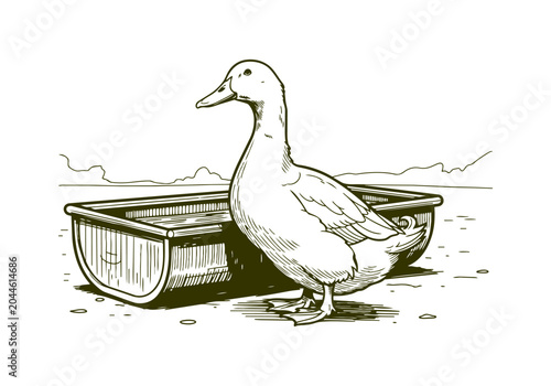 Vintage Hand Drawn Pekin Duck Sketch Vector Illustration Collection for Farm, Poultry, and Agriculture Branding