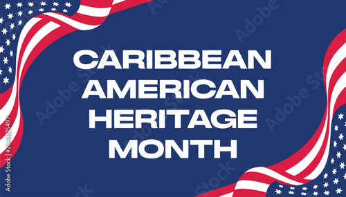 Slika na platnu Vibrant blue banner honoring Caribbean American heritage month with waving flags
