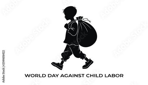 Cuadro en lienzo Black silhouette of a young boy carrying a heavy sack