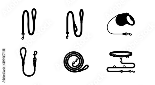 Obraz na płótnie Dog Leash Icons Set: Pet Walking Gear, Retractable, Nylon, Leather Styles