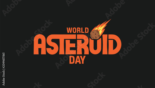 Photos Bright orange graphic design celebrating the annual world asteroid day event