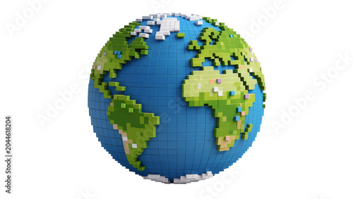 Konstfotografi Pixelated Earth globe with continents and oceans