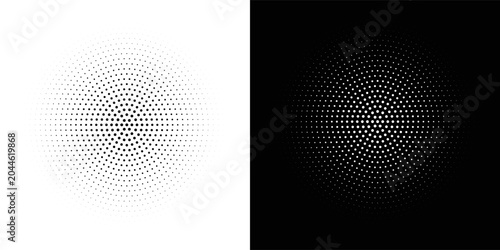 Halftone Circular Dot Pattern. Circle Frame using Halftone Dots Raster Texture. Polka Dots. Spiral logo Icon. Radial design element. Vector Illustration.