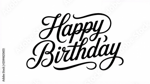Stylish black cursive lettering Happy Birthday on a clean white background