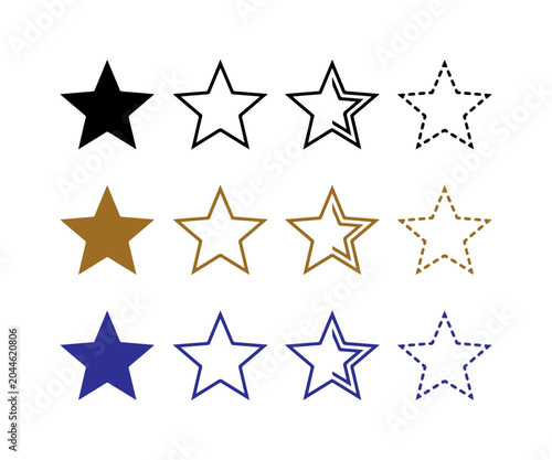 Star rating icons set in black gold and blue vector