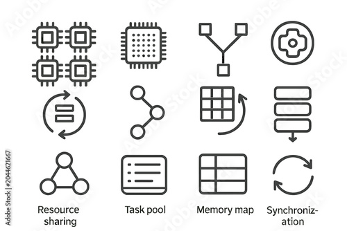 Computer resource sharing and synchronization icons on metallic background
