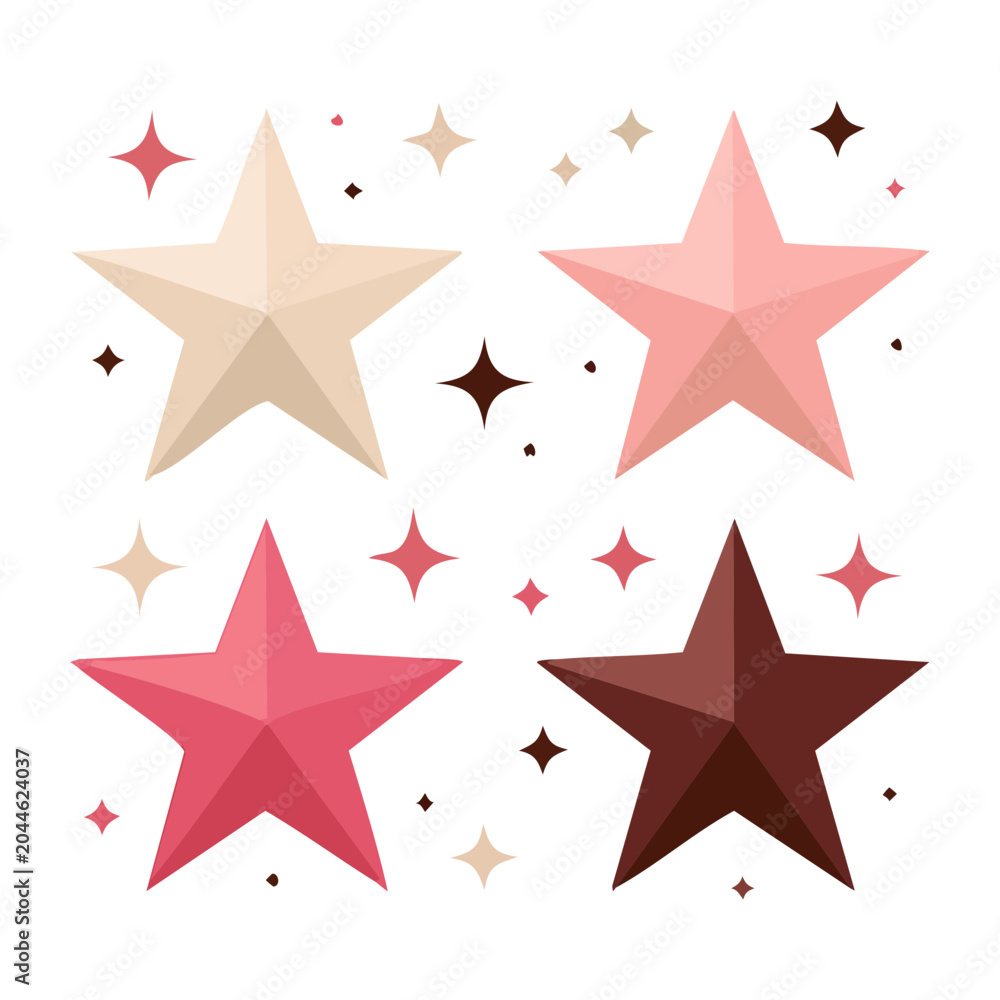 Obraz premium Four stars and sparkles in various shades of pink and brown