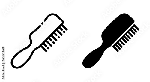 Schilderij op canvas Hair Brush Icons, Black and White Comb Vector Set, Styling Tool Graphics