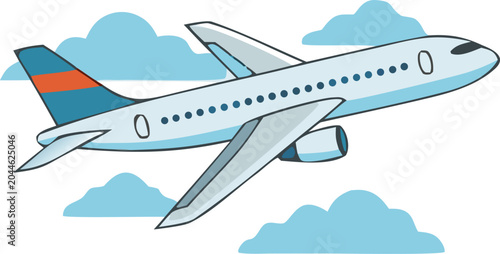 Colorful cartoon airplane flying in sky with clouds