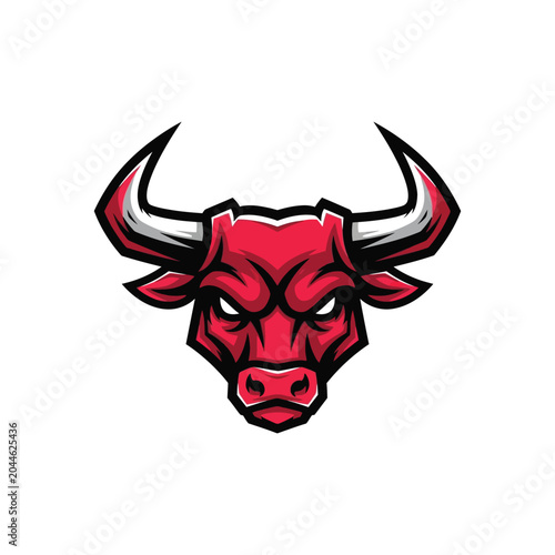 Foto Red cartoon angry bull head logo.