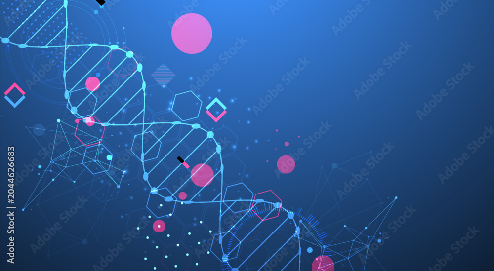 Fototapeta premium Abstraction on a scientific medical theme. Creative image of a DNA molecule with art elements.