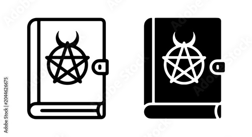 Foto Occult Grimoire Vector Icons, Mystical Spellbook Symbols, Witchcraft Book Art, E