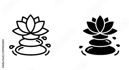 Canvas Print Zen Stones and Lotus Flower Icons, Serene Spa Balance Symbol, Meditation Water D