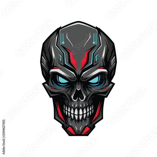 Tableau sur toile Cybernetic Skull Face Closeup Illustration.