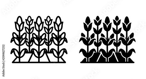 Stylized Corn Field Icons, Agricultural Crop Row Graphics, Organic Food Growth Vector Art