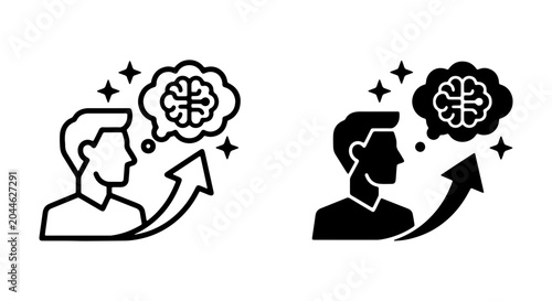 Brainstorming, Idea Generation, and Innovation Icons: Human Thought and Growth Concepts