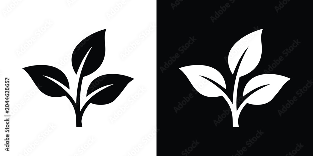 Obraz premium Minimalist small plant seedling icon set without soil. Features clean black and white young sprout vector illustrations on contrasting backgrounds, symbolizing nature, growth, and biology.