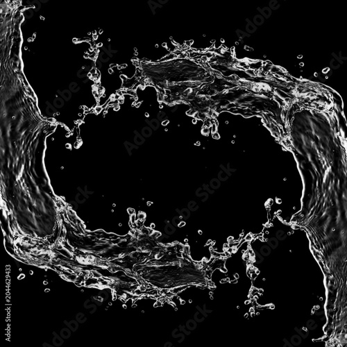 Water splash swirling to form a frame on black background