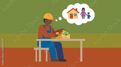Tableau sur toile Migrant Worker Counting Savings to Send Home to Family
