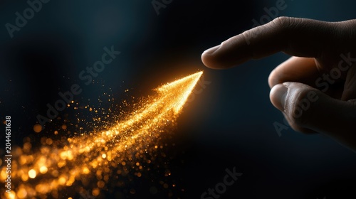 A finger touches a fiery arrow, sparking upward motion and progress