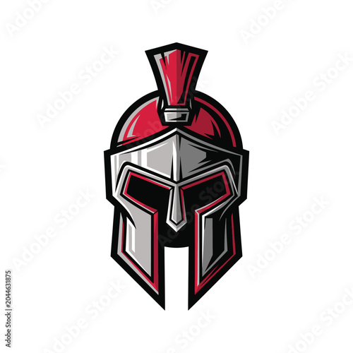 Red and silver ancient Greek helmet.
