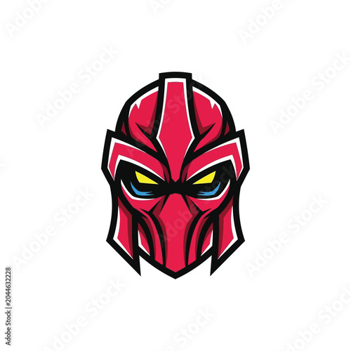 Red cartoon alien head with yellow eyes.